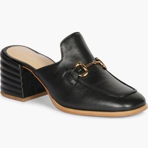 Black Leather Mule with Gold Accent